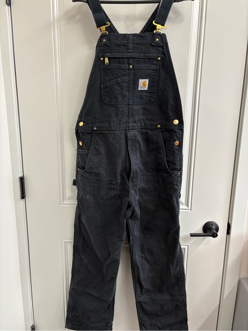 Carhartt Men’s Black Duck Bib Overalls with Gold Hardware Canvas Double Front